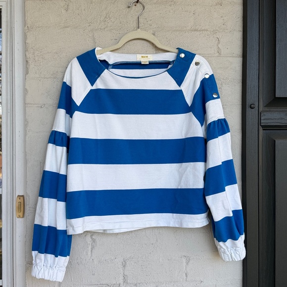 Anthropologie Maeve Blue/White French Terry Sweatshirt Size Medium - Picture 3 of 16